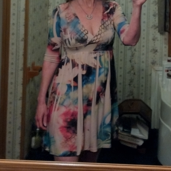 Lipstick Dress Low Cut Overlapping V-Neck Size Med, Elbow Length Sleeves Exotic - Picture 2 of 12